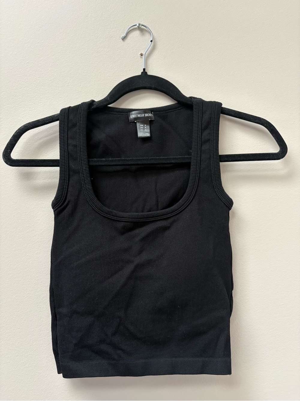 Streetwear Society Black Ribbed Square-Neck Tank with Built-in Padding